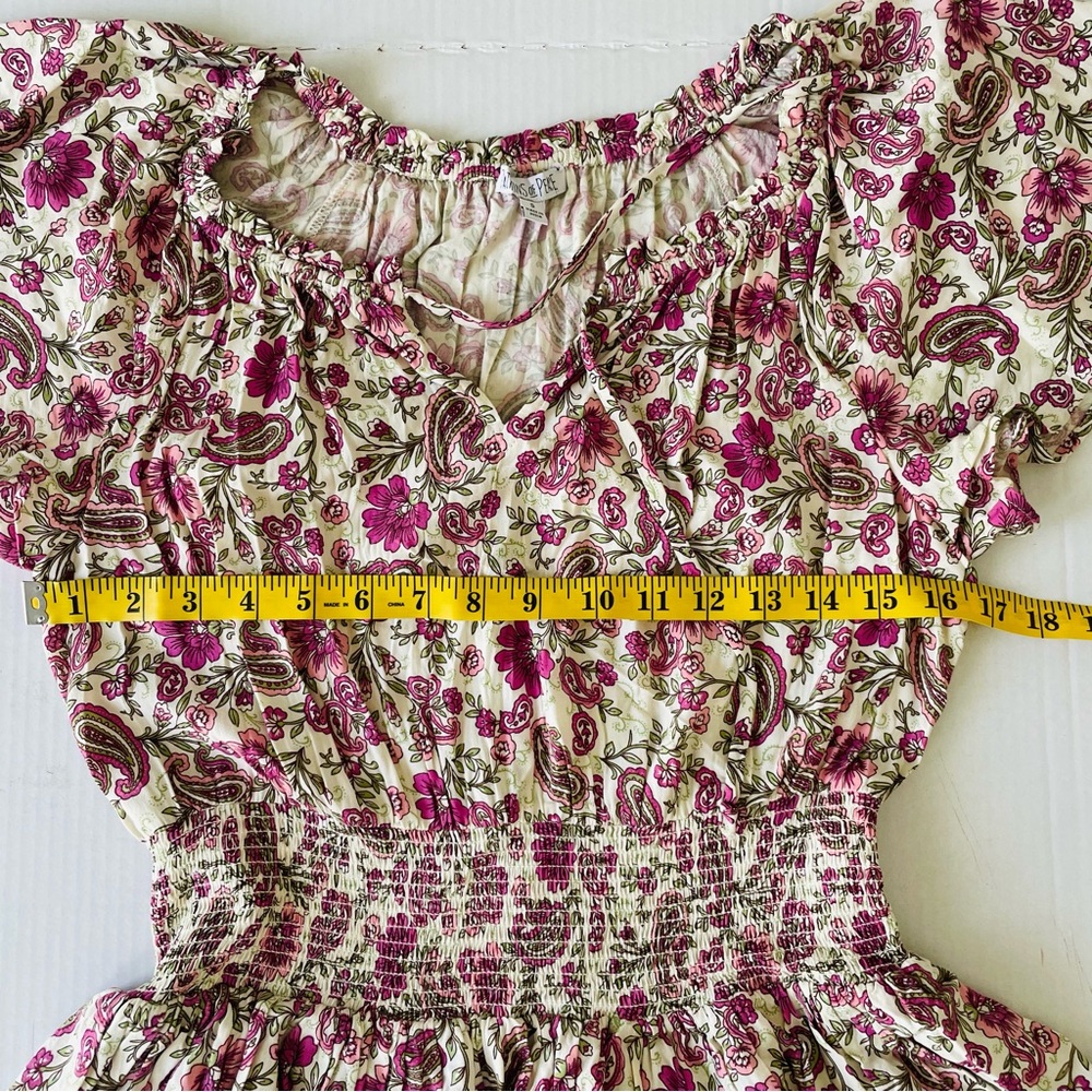 Patrons of Peace Anthropologie Floral Pink Cream Mini Dress Boho tiered ruffle - Picture 10 of 12